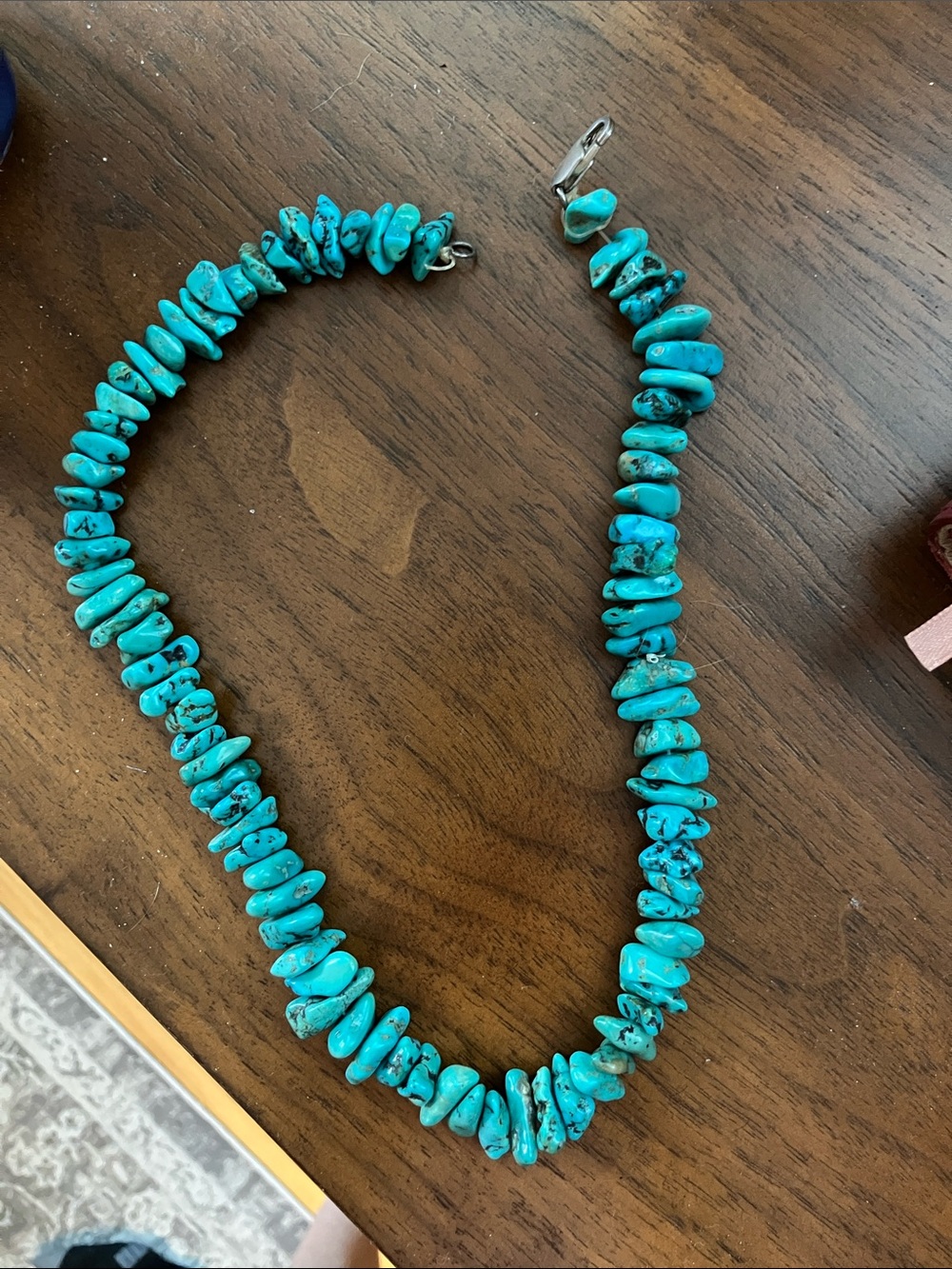 Turquoise Chip Necklace - Blue Stone Beaded Necklace Sterling clasp